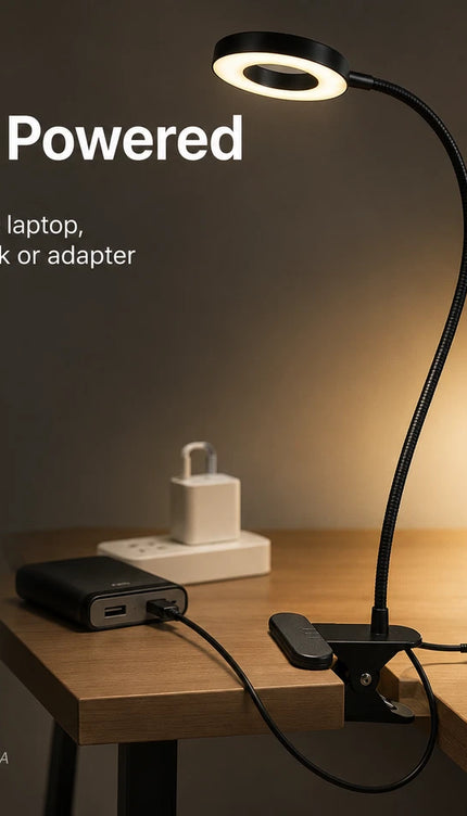 USB LED Clip Desk Lamp with Flexible Neck & Dimming-Black
