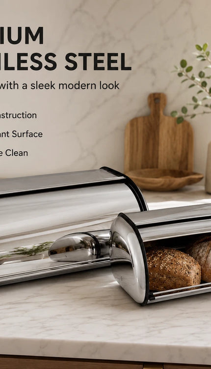 2x Bread Bin Roll Top Stainless Steel Kitchen Loaf Storage Container Box 12L+22L