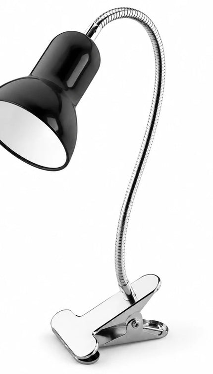 Clip-On Desk Lamp with Flexible Chrome Gooseneck – Adjustable E27 Reading Light