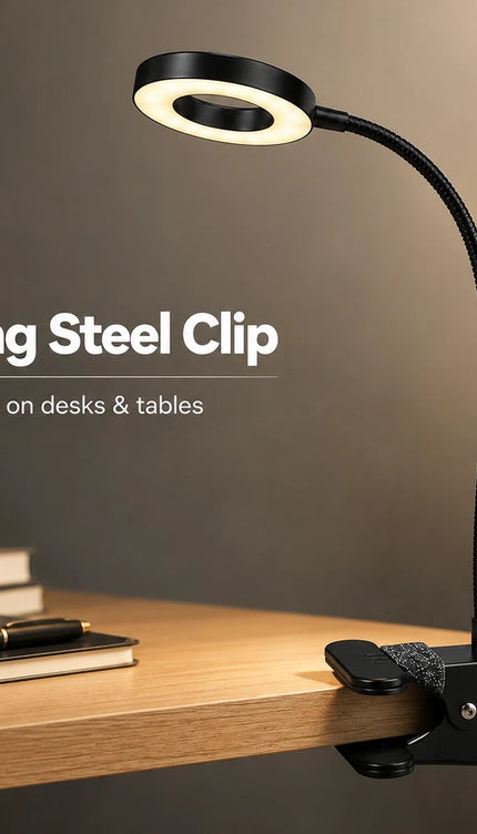 USB LED Clip Desk Lamp with Flexible Neck & Dimming-Black