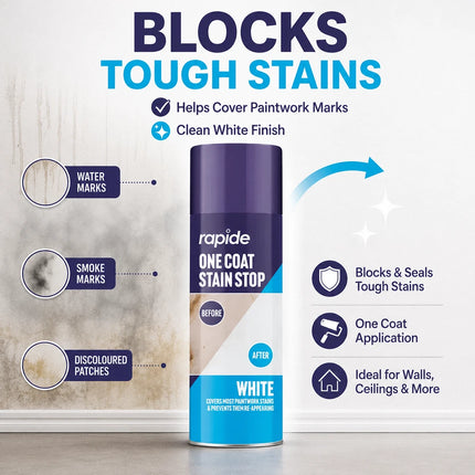 One Coat Stain Stop Spray 400ml White Aerosol Damp Mould Blocker Paint