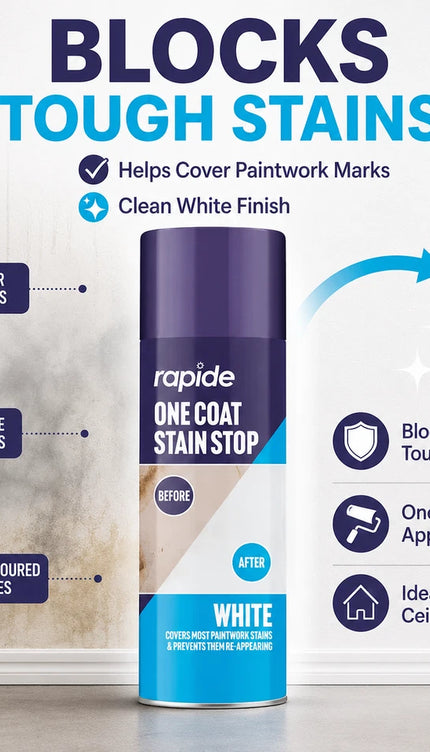 One Coat Stain Stop Spray 400ml White Aerosol Damp Mould Blocker Paint
