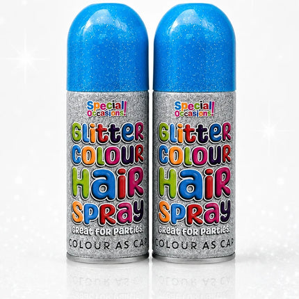 2x Temporary Hair Colour Spray Glitter Blue Instant Washable Fancy Dress Up Dye
