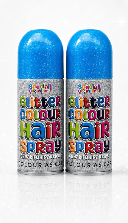 2x Temporary Hair Colour Spray Glitter Blue Instant Washable Fancy Dress Up Dye