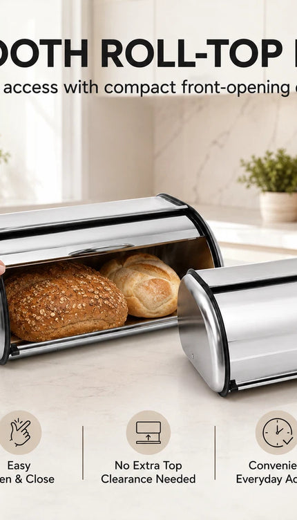 2x Bread Bin Roll Top Stainless Steel Kitchen Loaf Storage Container Box 12L+22L