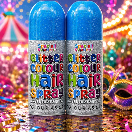 2x Temporary Hair Colour Spray Glitter Blue Instant Washable Fancy Dress Up Dye