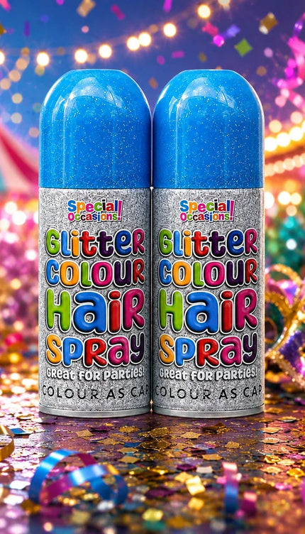 2x Temporary Hair Colour Spray Glitter Blue Instant Washable Fancy Dress Up Dye