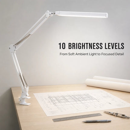 LED Metal Desk Lamp with Clamp USB 3 Colour Modes 10 Brightness Levels Swing Arm