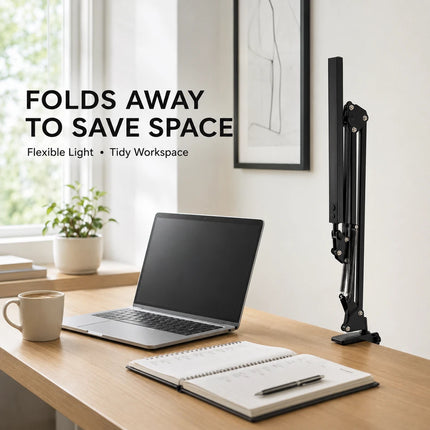 LED Metal Desk Lamp with Clamp – Adjustable Swing Arm, 3 Colour Modes & 10 Brightness Levels