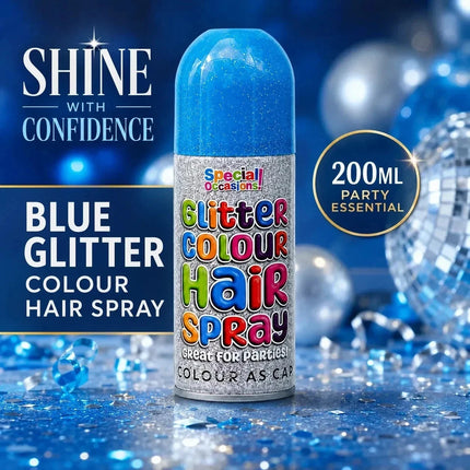 2x Temporary Hair Colour Spray Glitter Blue Instant Washable Fancy Dress Up Dye