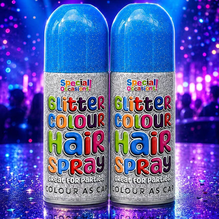 2x Temporary Hair Colour Spray Glitter Blue Instant Washable Fancy Dress Up Dye