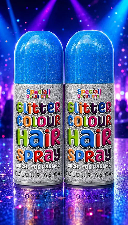 2x Temporary Hair Colour Spray Glitter Blue Instant Washable Fancy Dress Up Dye