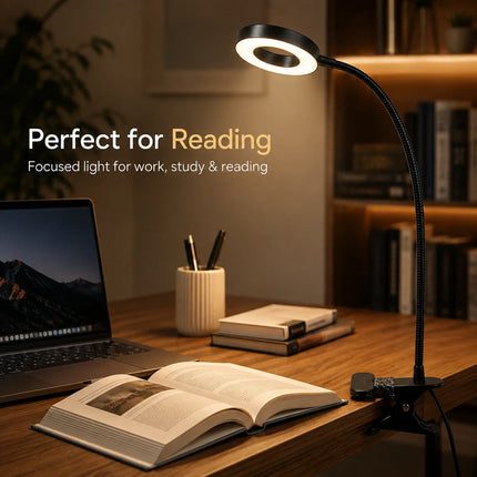 LED Gooseneck Clip Desk Lamp USB Dimmable 3 Colour Modes 10 Brightness Level