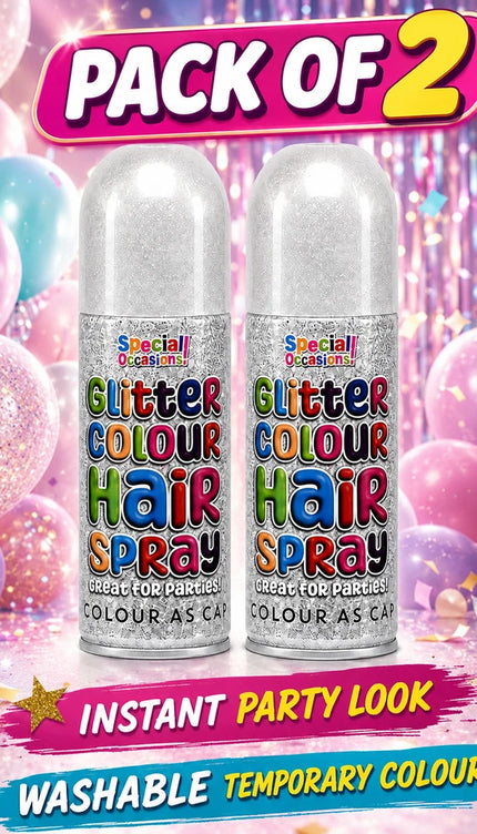 2x Temporary Hair Colour Spray Glitter White Instant Washable Fancy Dress Up Dye