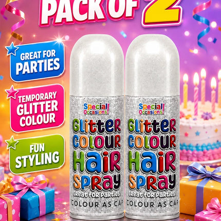 2x Temporary Hair Colour Spray Glitter White Instant Washable Fancy Dress Up Dye