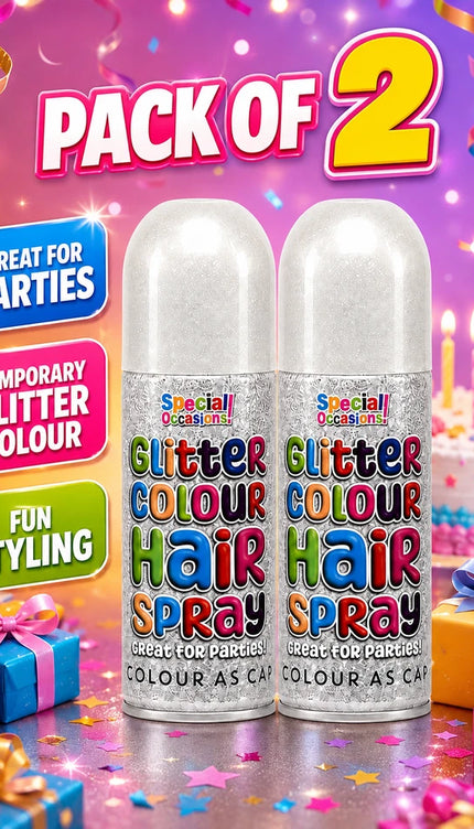 2x Temporary Hair Colour Spray Glitter White Instant Washable Fancy Dress Up Dye