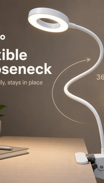 USB LED Clip Desk Lamp with Flexible Neck & Dimming-White