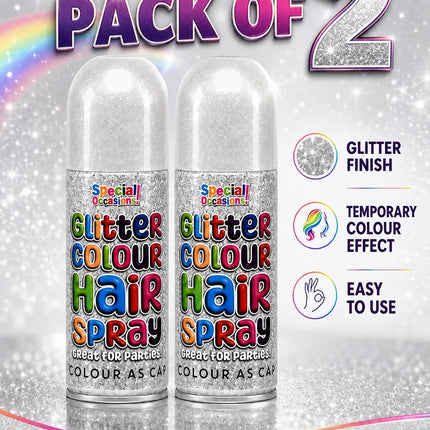2x Temporary Hair Colour Spray Glitter White Instant Washable Fancy Dress Up Dye
