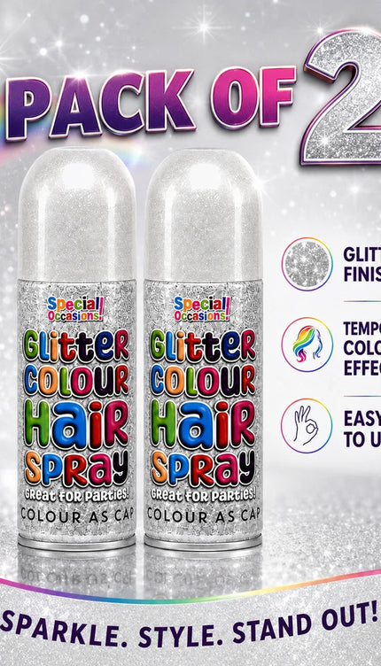 2x Temporary Hair Colour Spray Glitter White Instant Washable Fancy Dress Up Dye