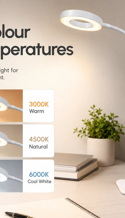 USB LED Clip Desk Lamp with Flexible Neck & Dimming-White