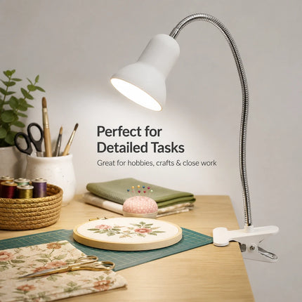 Clip-On Desk Lamp with Flexible Chrome Gooseneck – Adjustable E27 Reading Light