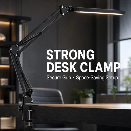 LED Metal Desk Lamp with Clamp – Adjustable Swing Arm, 3 Colour Modes & 10 Brightness Levels