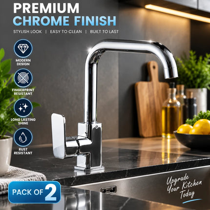 Kitchen Sink Mixer Tap Chrome Single Lever Monobloc 360° Swivel Spout 2 Pack