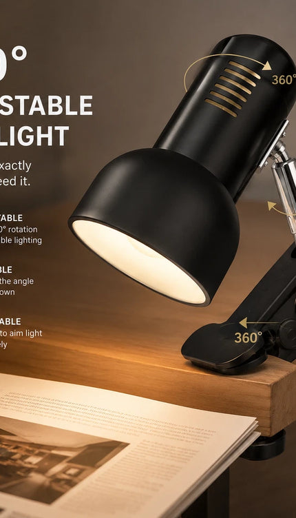 Clip On LED Study Lamp E27 For Bed Headboard Desk Shelf Adjustable Reading Light