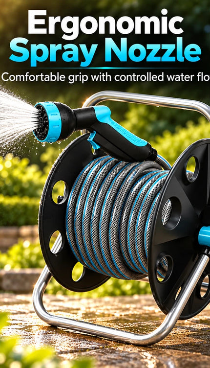 Garden Hose Reel Trolley 20M 1/2" Hose Portable Watering Cart with Spray Gun