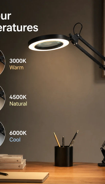 LED Magnifier Lamp 3X Magnifying Glass USB Table Light with Clamp 10 Brightness