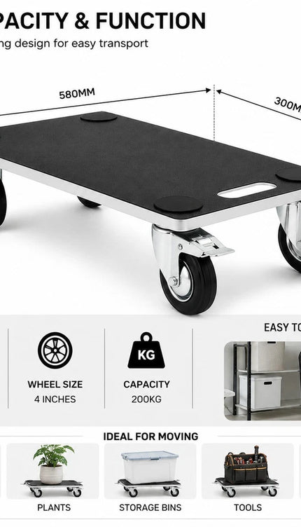 200KG Wooden Dolly Trolley Cart Wheeled Roller Platform Transporter Board
