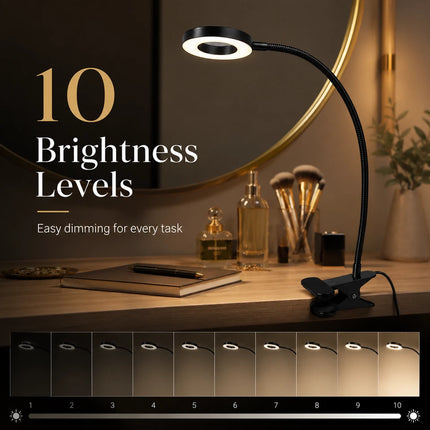 LED Gooseneck Clip Desk Lamp USB Dimmable 3 Colour Modes 10 Brightness Level