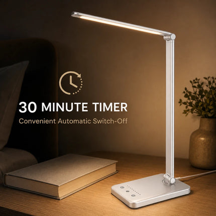 LED Desk Lamp Dimmable Touch Control USB 5 Modes Timer Reading Study Light