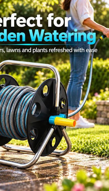 Garden Hose Reel Trolley 20M 1/2" Hose Portable Watering Cart with Spray Gun