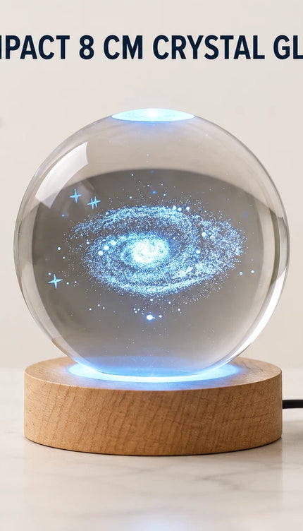 8cm Galaxy Crystal Ball LED Night Light with Wooden Base