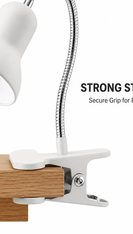 Clip-On Desk Lamp with Flexible Chrome Gooseneck – Adjustable E27 Reading Light