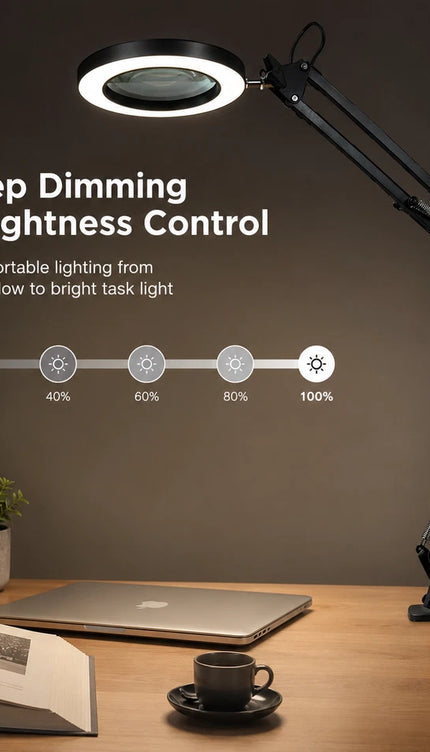 LED Magnifier Lamp 3X Magnifying Glass USB Table Light with Clamp 10 Brightness