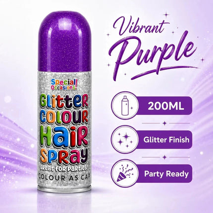 2x Temporary Hair Colour Spray Glitter Purple Instant Washable Fancy Dress Up