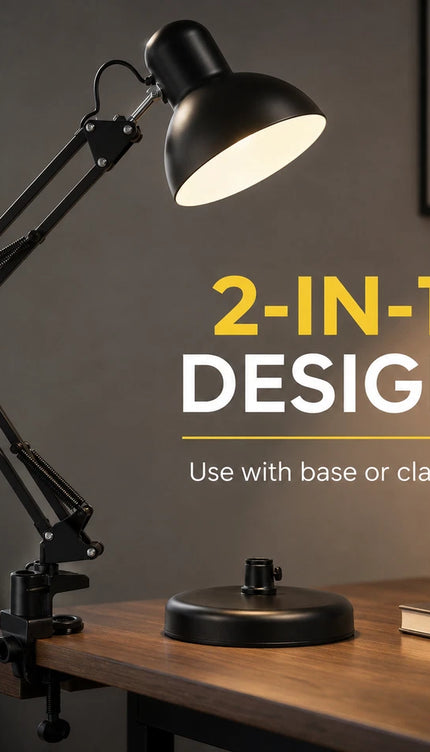 2-in-1 Metal Swing Arm Desk Lamp with Clamp – Adjustable E27 Task Light