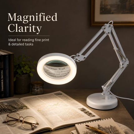 3X Magnifying Glass LED Desk Lamp Stepless Dimmable 3 Colour Swing Arm