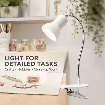 Clip-On Desk Lamp with Flexible Chrome Gooseneck – Adjustable E27 Reading Light