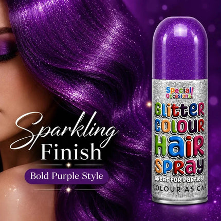 2x Temporary Hair Colour Spray Glitter Purple Instant Washable Fancy Dress Up