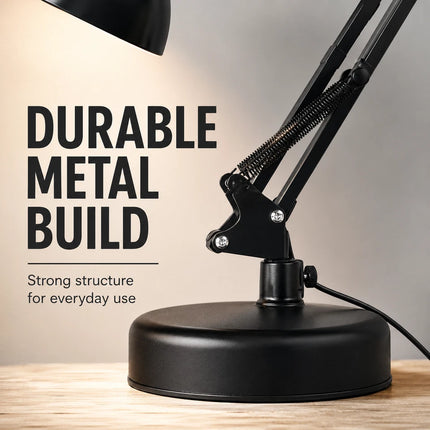 2-in-1 Metal Swing Arm Desk Lamp with Clamp – Adjustable E27 Task Light