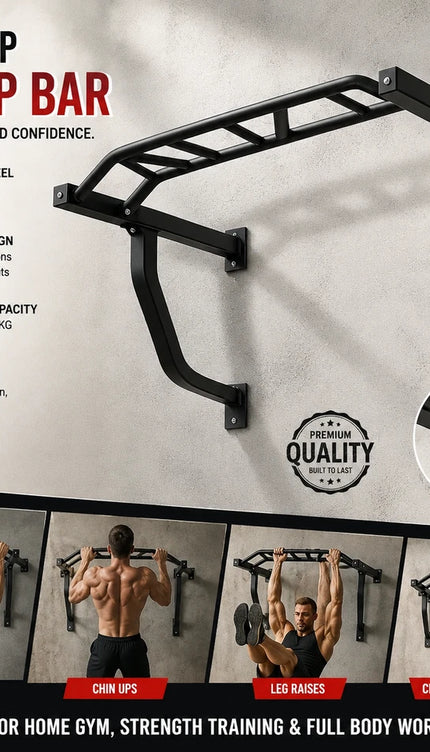 Multi Grip Wall Mounted Pull Up Bar Heavy Duty Chin Up 300LB Gym Workout Station