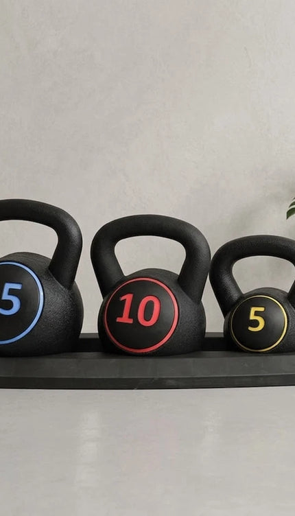 30lb 3x Kettlebell Weight Set 5/10/15 LB with Storage Rack Vinyl Coated Home Gym