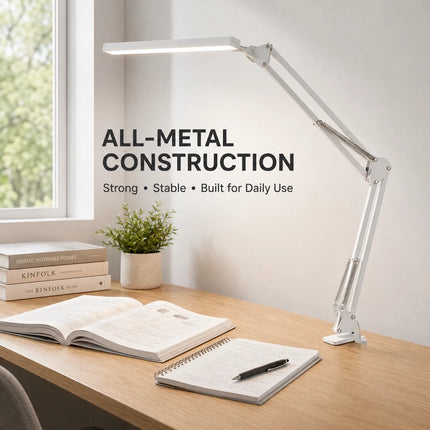 LED Metal Desk Lamp with Clamp USB 3 Colour Modes 10 Brightness Levels Swing Arm