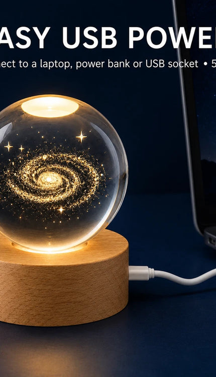6cm 3D Galaxy LED Crystal Ball Lamp – Warm White