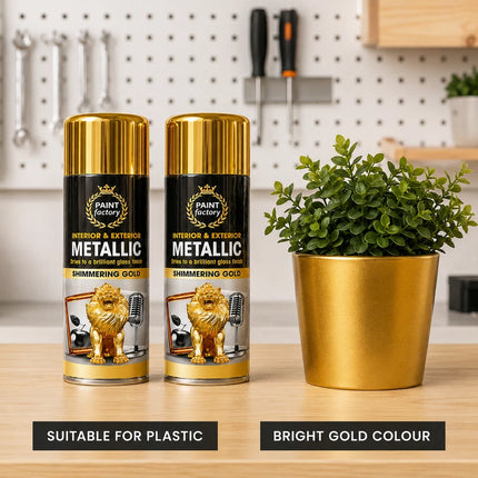 2x Metallic Gold Spray Paint 400ml All-Purpose Aerosol for Wood Metal Plastic