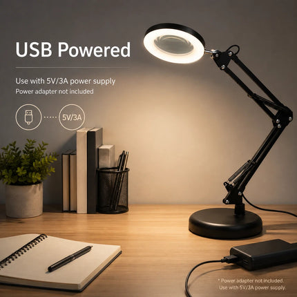 3X Magnifying Glass LED Desk Lamp Stepless Dimmable 3 Colour Swing Arm