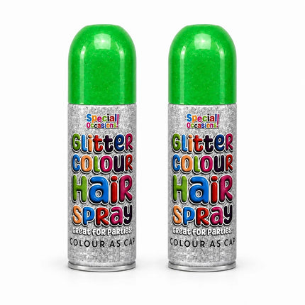 2x Temporary Hair Colour Spray Glitter Green Instant Washable Fancy Dress Up Dye